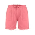 thumbnail image 4 of Women Jean Shorts Pull On Drawstring Denim Shorts with Pockets Trendy High Waisted Casual Raw Hem Jeans Short, 4 of 6