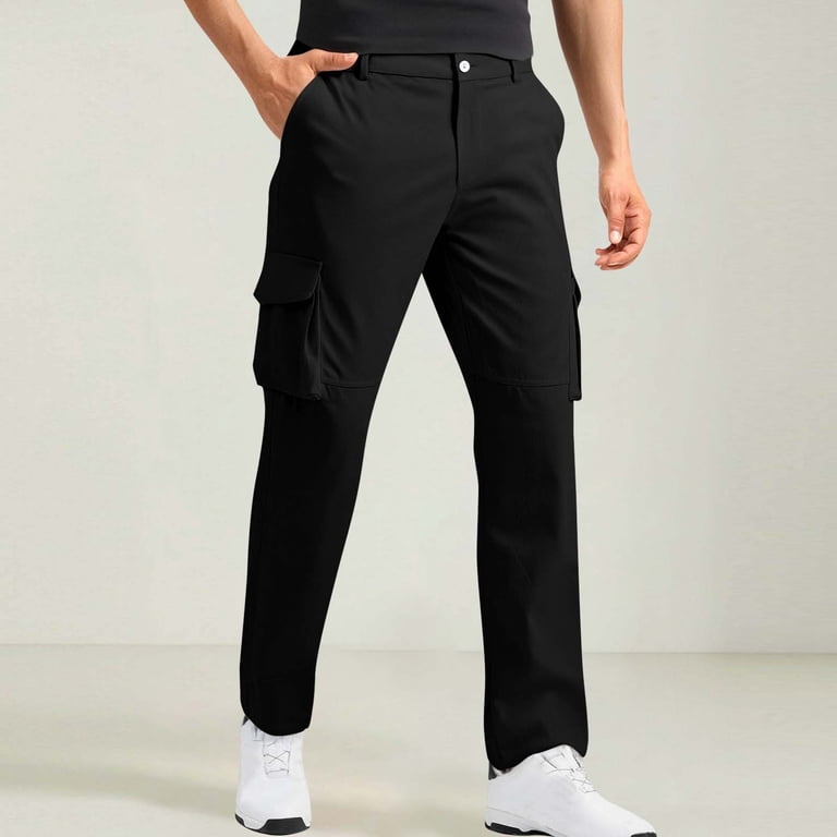 Mens Work Dress Pants Slim Fit Stretch Golf Cargo Pants Quick Dry Casual Comfy Trousers with Pockets Fall Winter (L, Black)