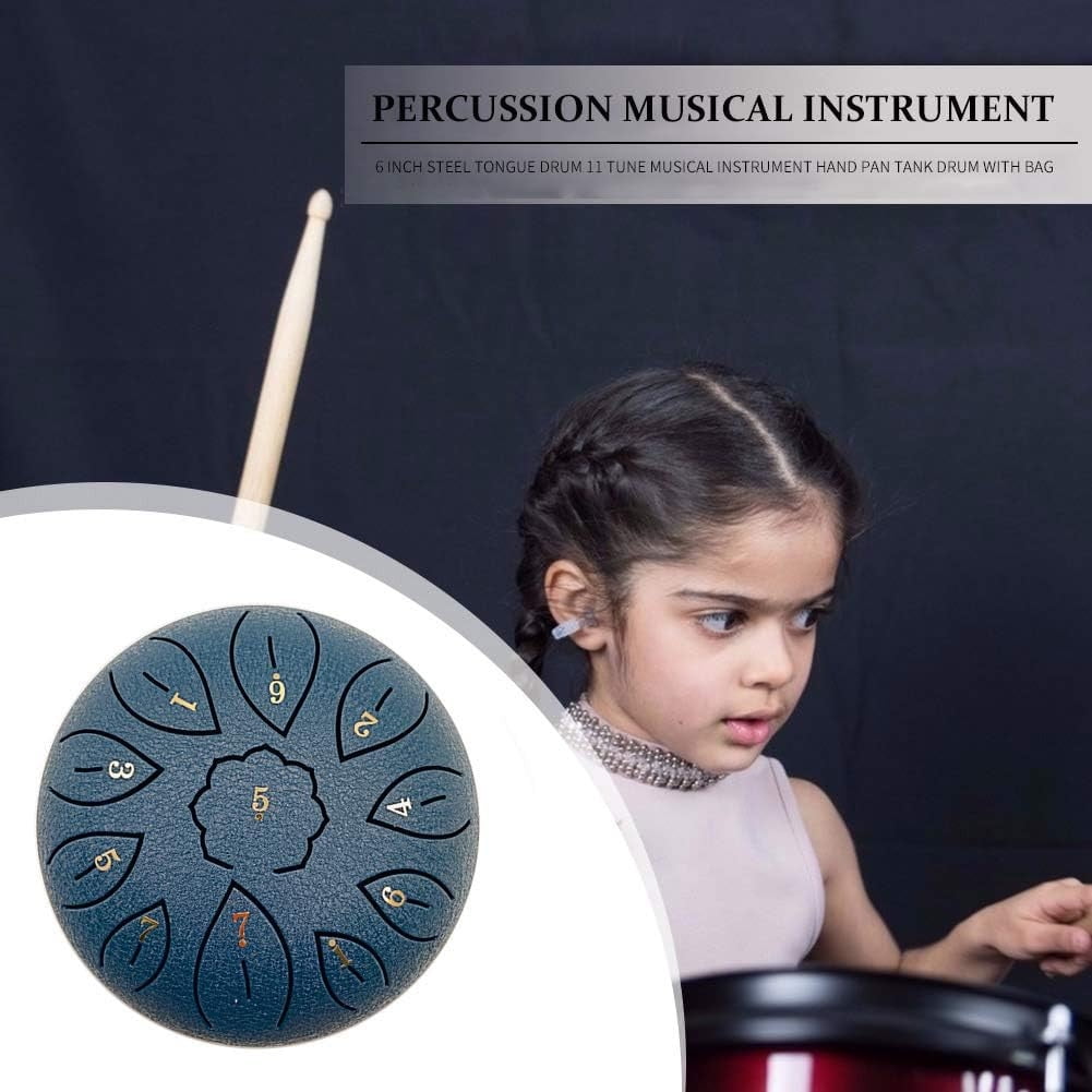 6 Inch Steel Tongue Drum 11 Notes Handpan, C Major Scale Steel Drum with Bag Mallets, Portable Meditation Instrument for Yoga Music Therapy Relaxation Gift