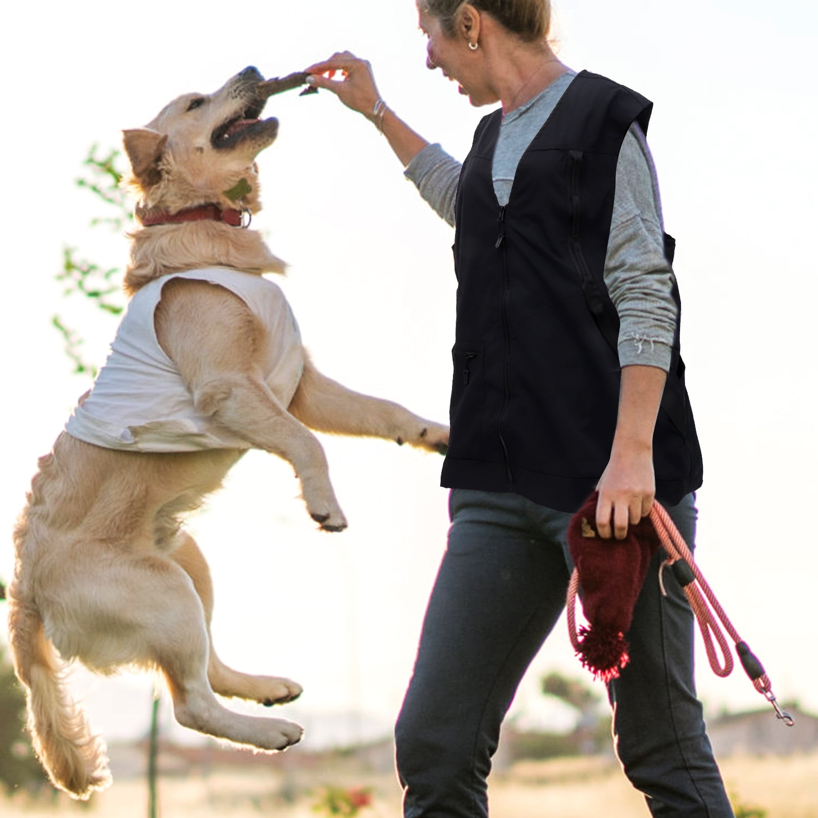 OFFIGAM Dog Handler Obedience Vest Black with Comfortable Mesh Lining, Zipper Pockets, and Adjustable Fit for Training