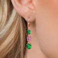 thumbnail image 3 of Gem Stone King 18K Rose Gold Plated Silver Green Nano Emerald 3 Stone Dangle Earrings for Women (4.10 Cttw, Gemstone May Birthstone, Oval 8X6MM, 7X5MM and 6X4MM), 3 of 6