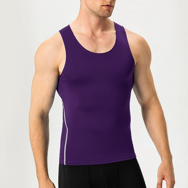 Camiseta de tirantes de cuello redondo para hombre, color liso, moderna, para ocio, fitness, deportiva, ajustada.