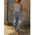 thumbnail image 2 of Moda mujer mamelucos de mezclilla para ropa de calle diseño bolsillos decoración rasgado Sling sin mangas Casual monos sueltos, 2 of 4