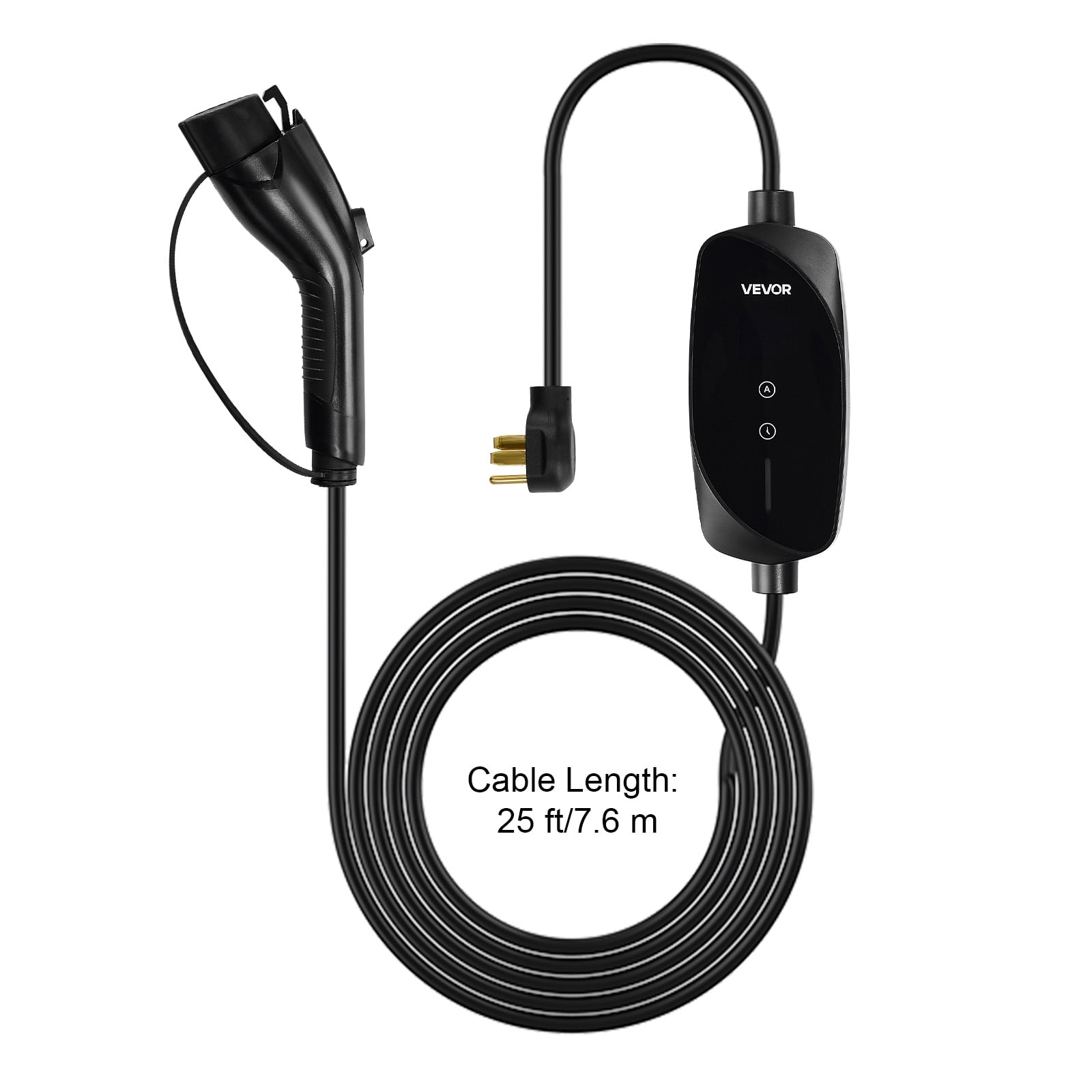 VEVOR Level 2 EV Charger,32 Amp Adjustable Current,240V Electric Vehicle Portable Charger with 25 ft Charging Cable,NEMA 14-50P Plug,LCD Display, Plug-in Home Car Charging Station for SAE J1772 EV