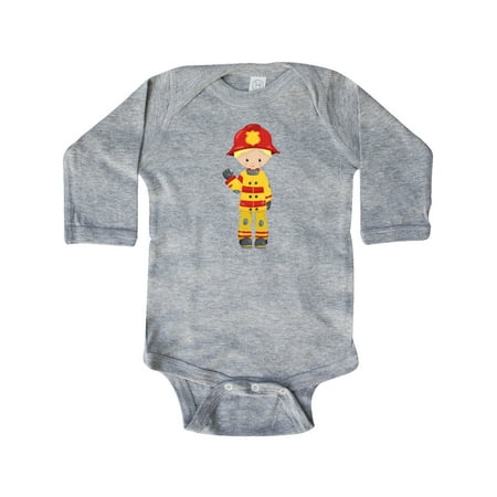 

Inktastic Boy Fireman Firefighter Blond Hair Little Boy Gift Baby Boy Long Sleeve Bodysuit