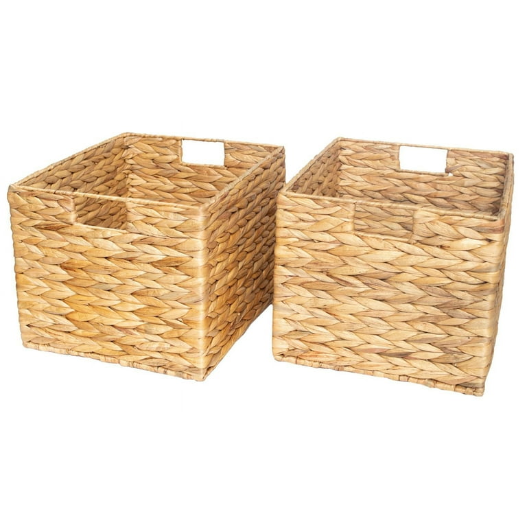 Water Hyacinth Storage Baskets for Organizing, Set of 2 Handwoven Pantry Organizers Nesting Container Baskets with Handle, Chalkboard Label & Chalk