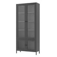 thumbnail image 5 of Metal Storage Cabinet, Display Cabinet with 4 Glass Doors and 5 Shelves, Side Cabinet Bookcase Freestanding Cabinet for Bedroom Living Room Home Office, Black, Fluted Tempered Glass, 5 of 7