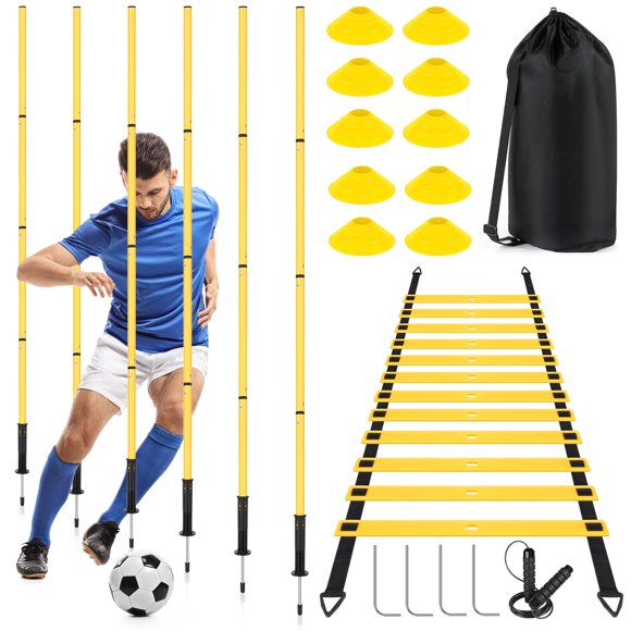 Set de entrenamiento de agilidad para fútbol con bastones, escalera, conos y cuerda