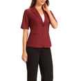 thumbnail image 4 of INSPIRE CHIC Women's Blazer Button Lapel Collar Short Sleeves Spring Summer Wear-to-Work Blazer L Dark Red, 4 of 6