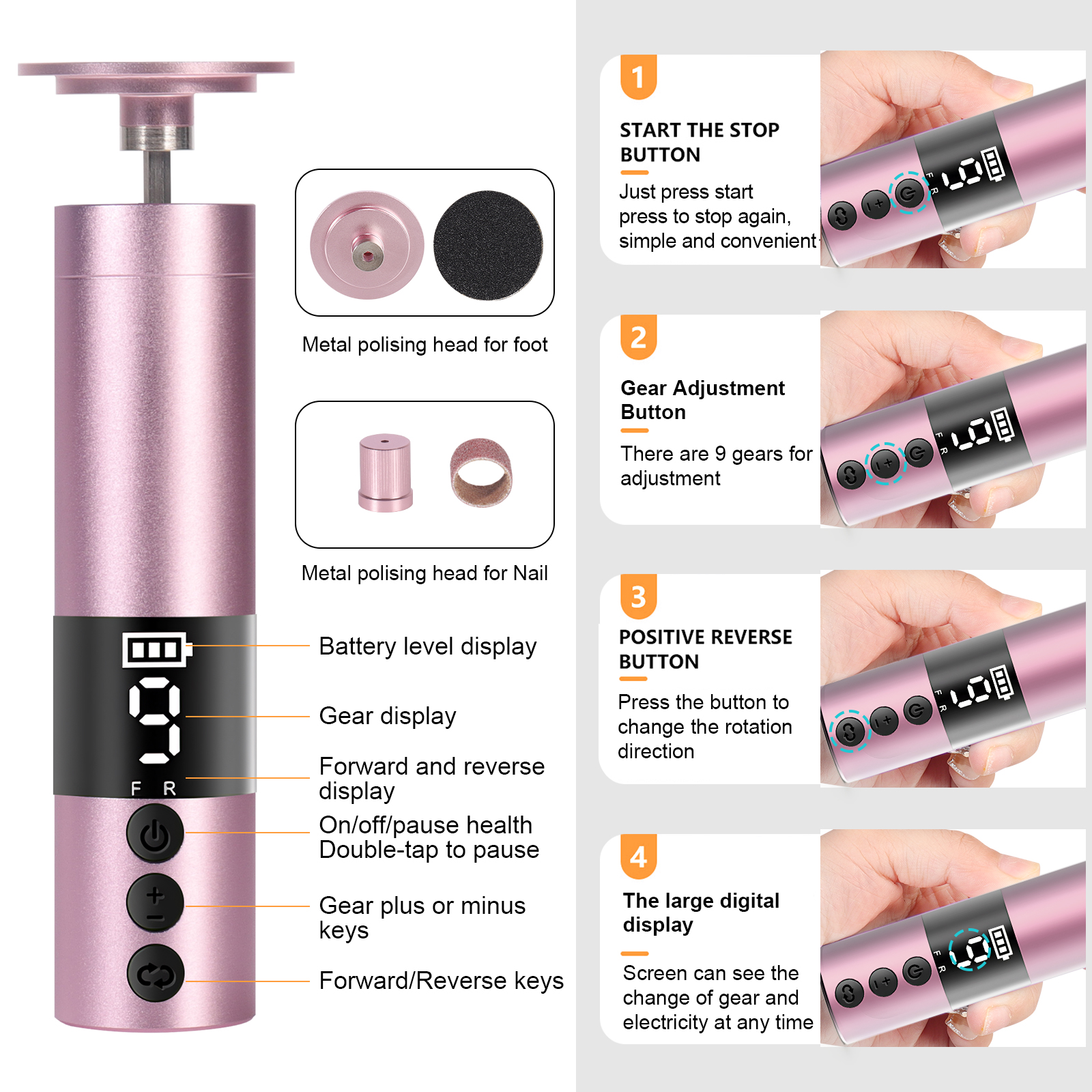 Eurhowing Electric Foot Callus Remover, Rechargeable Foot File with 20 Sandpaper Disks, Portable Pedicure Tools for Hard Skin, Pink