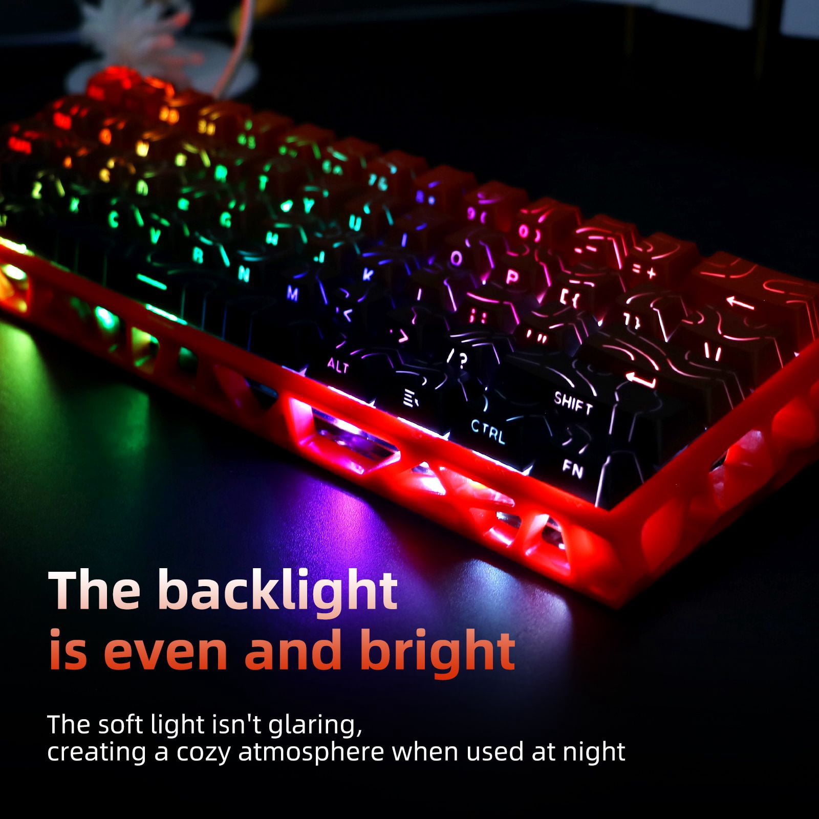 61 Keys Mechanical Keyboard, 60% Layout, Hollow Shell in 6 Colors, RGB Backlit, Full N-Key Rollover, Hot-Swappable Linear Red Switch, Backlit PBT Keycaps