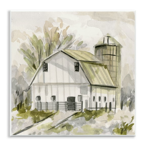 Stupell Industries Neutral Farmhouse Barn Scenery Painting Unframed Art Print Wall Art, 12 x 12