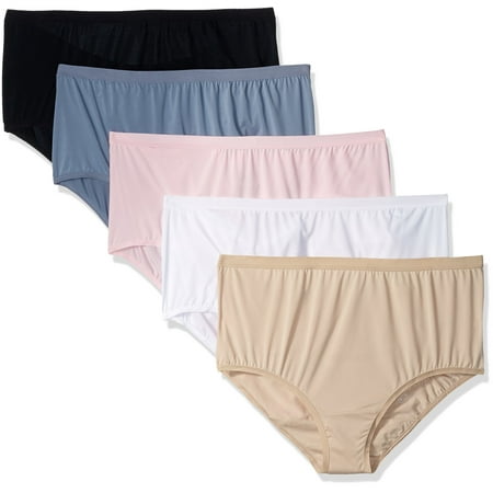 Fruit of the Loom Women's Plus Size Fit for Me 5 Pack Microfiber Brief Panties, Assorted, 10