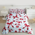 thumbnail image 2 of Manfei Cute Princess Bowknot Queen Comforter Set, Fashion Blue Plaid Bedding Sets, Kawaii Cartoon Cherry Reversible Bedding Comforter Set, Microfiber Bedroom Decor, 3-Piece, 2 of 8