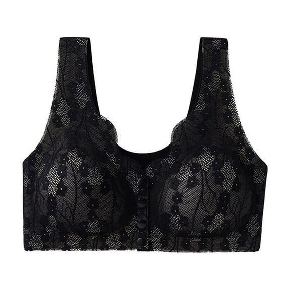 ATOYSOY Women's Everyday Bra Wireless Floral Graphic Breathable Push Up Underwear Front Closure Smoothing Comfort Bra Seamless Clearance Black L