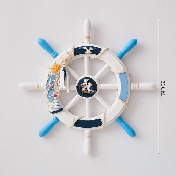 Nautical wall deco ship wheel Beach themed Wooden Boat Ship Steering Wheel Fishing Net Shell Home beach house Wall Decor bath room wall decoration bedroom wall sea decor