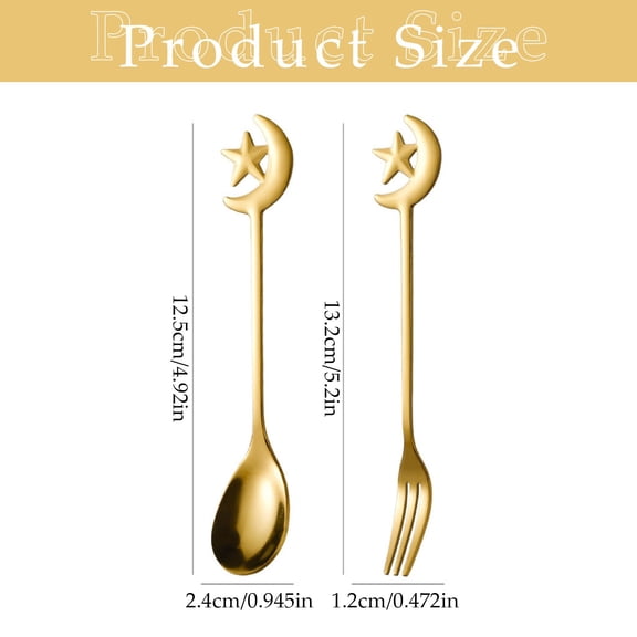 Star and Moon Fork and Spoon Set - Decorative Stainless Steel Dessert Cutlery - Household Coffee Stirring Spoon Fork for Party Home Kitchen - Unique Flatware