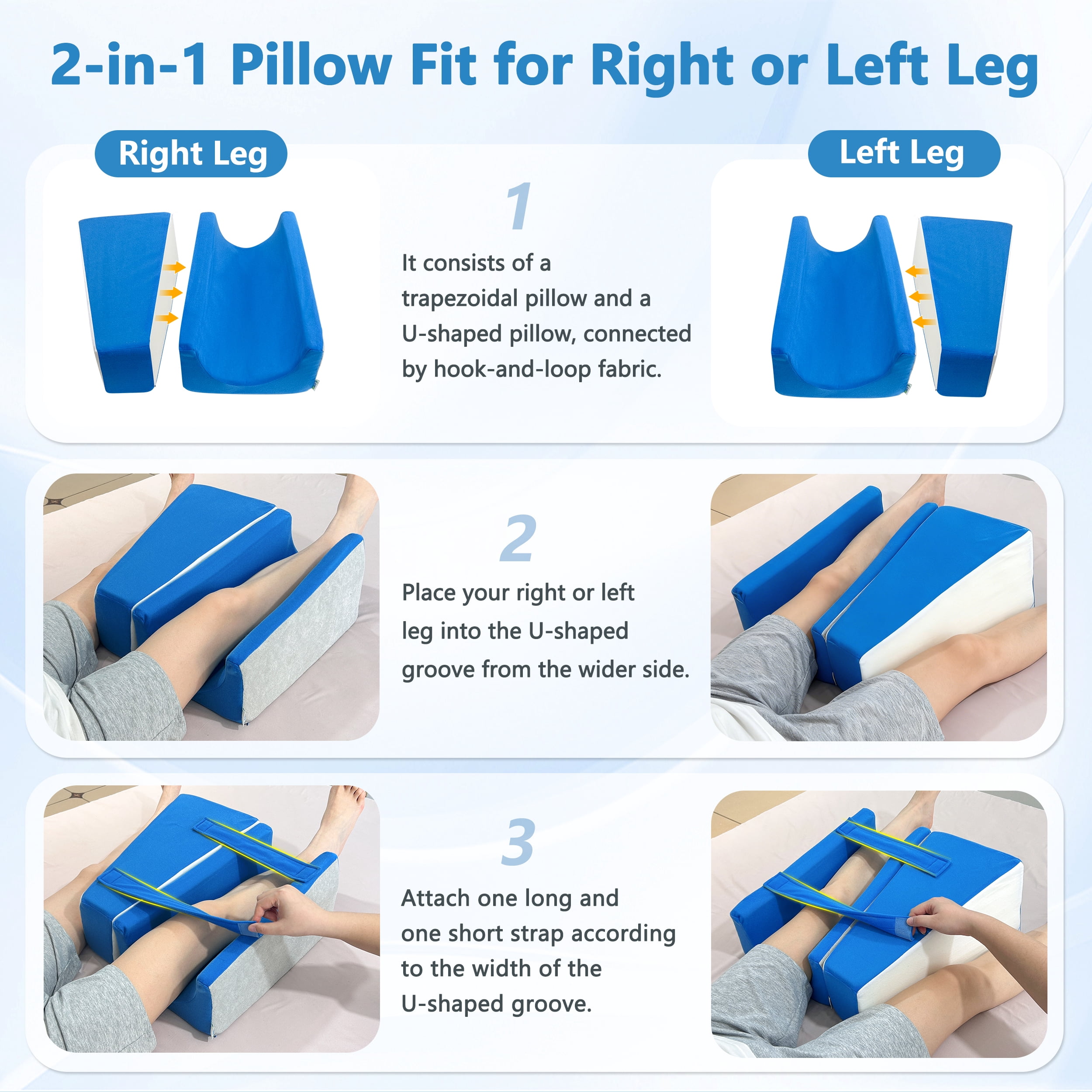 Hip Abduction Pillow for Hip Replacement Surgery, 2-in-1 Post Op Recovery Aid with Leg Separator Wedge & Straps for Knee Surgery Support, Abductor Foam Wedge Pillow