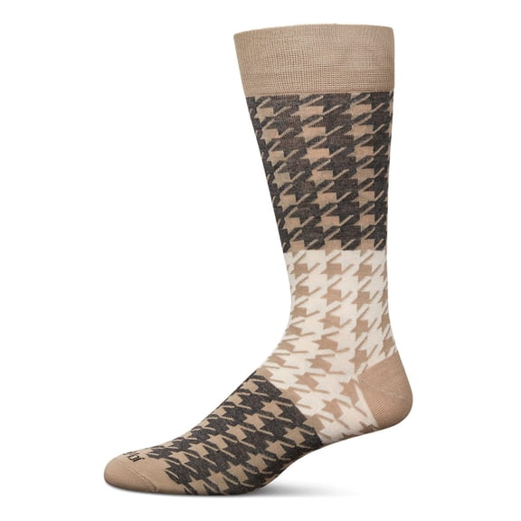 MeMoi Men's Houndstooth Bamboo Dress Crew Socks - Mens - Male, 10-13, Crockery