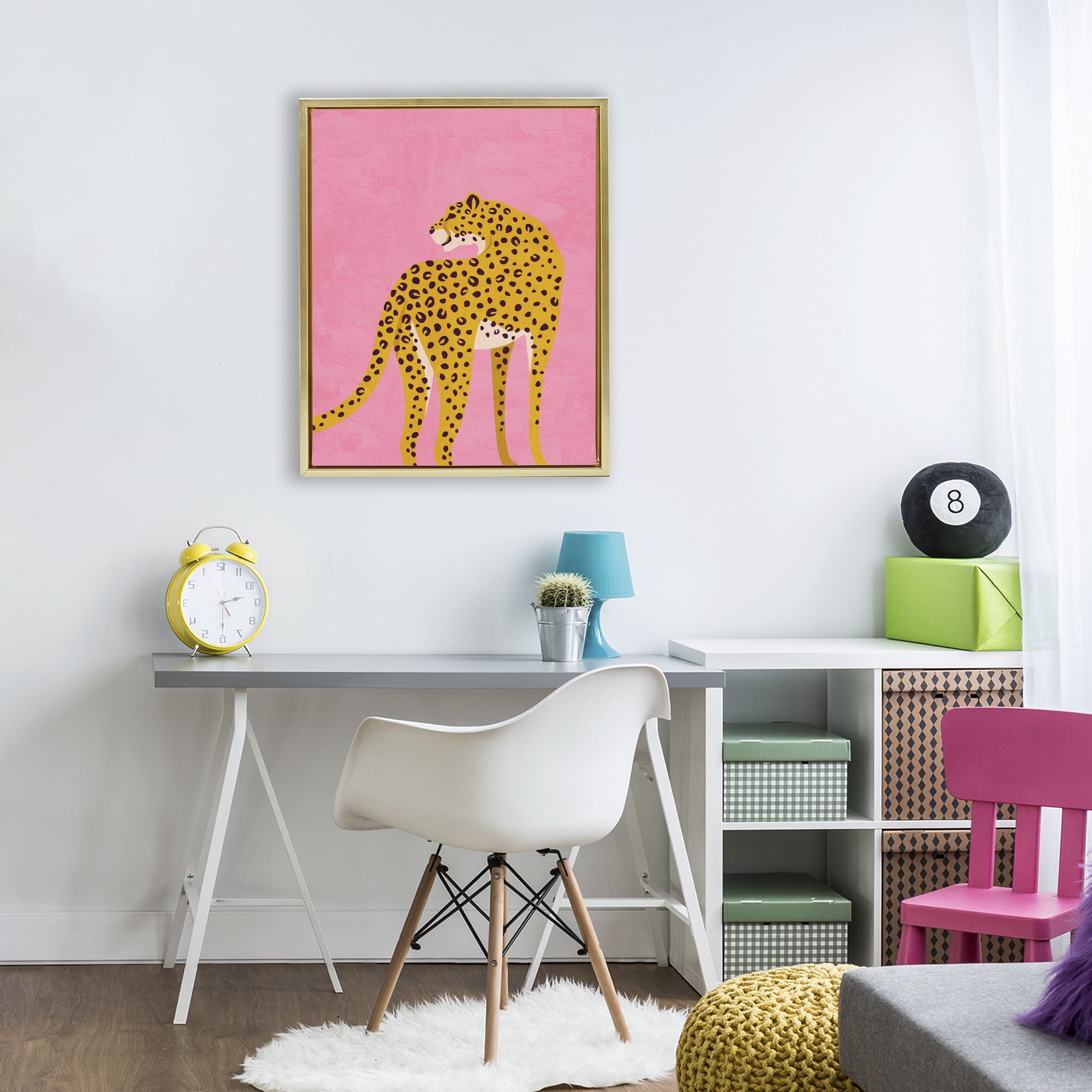 Stupell Industries Leopard on Pink Serenade Gold Framed Floater Canvas Wall Art, design by Kim Allen