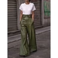 thumbnail image 3 of Women'S Faux Leather Pants PU High Waist Wide Leg Pants with Pockets Pleated Going Out Trousers Green S, 3 of 6