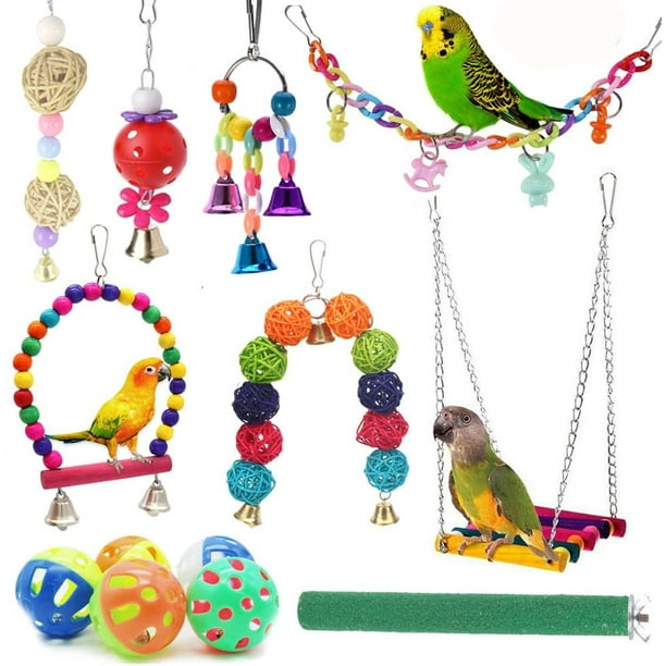 12 Packs Bird Parrot Swing Chewing Toys - Hanging Bell Birds Cage Toys 