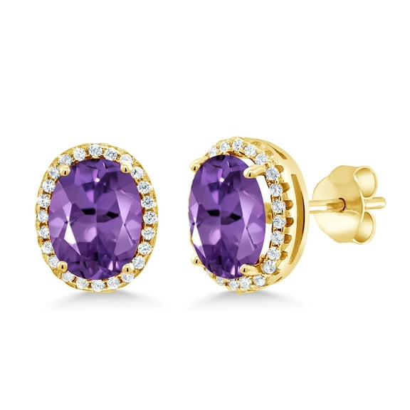 Gem Stone King 3.68 Ct Oval Purple Amethyst 18K Yellow Gold Plated Silver Earrings