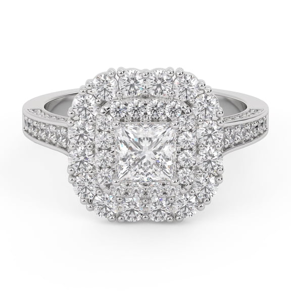 AFFY Double Halo Cluster Engagement Rings for Women, IGI Certified 1.40 Carat (ctw) Princess And Round Cut Lab Grown Diamond Ring In 14K Solid White Gold F-G, VS-SI Quality Ring Size-4