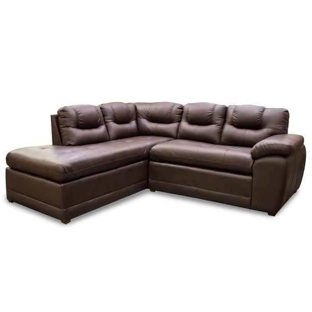 Sala Esquinera de Piel Genuina, Love Seat y Cheise Long, 4 plazas, Lado Izquierda, Modelo Sevilla, Color Chocolate, Elegante, cómoda y confortable, Hecho en Mexico. Medidas 232 X 200 X 90 cm.