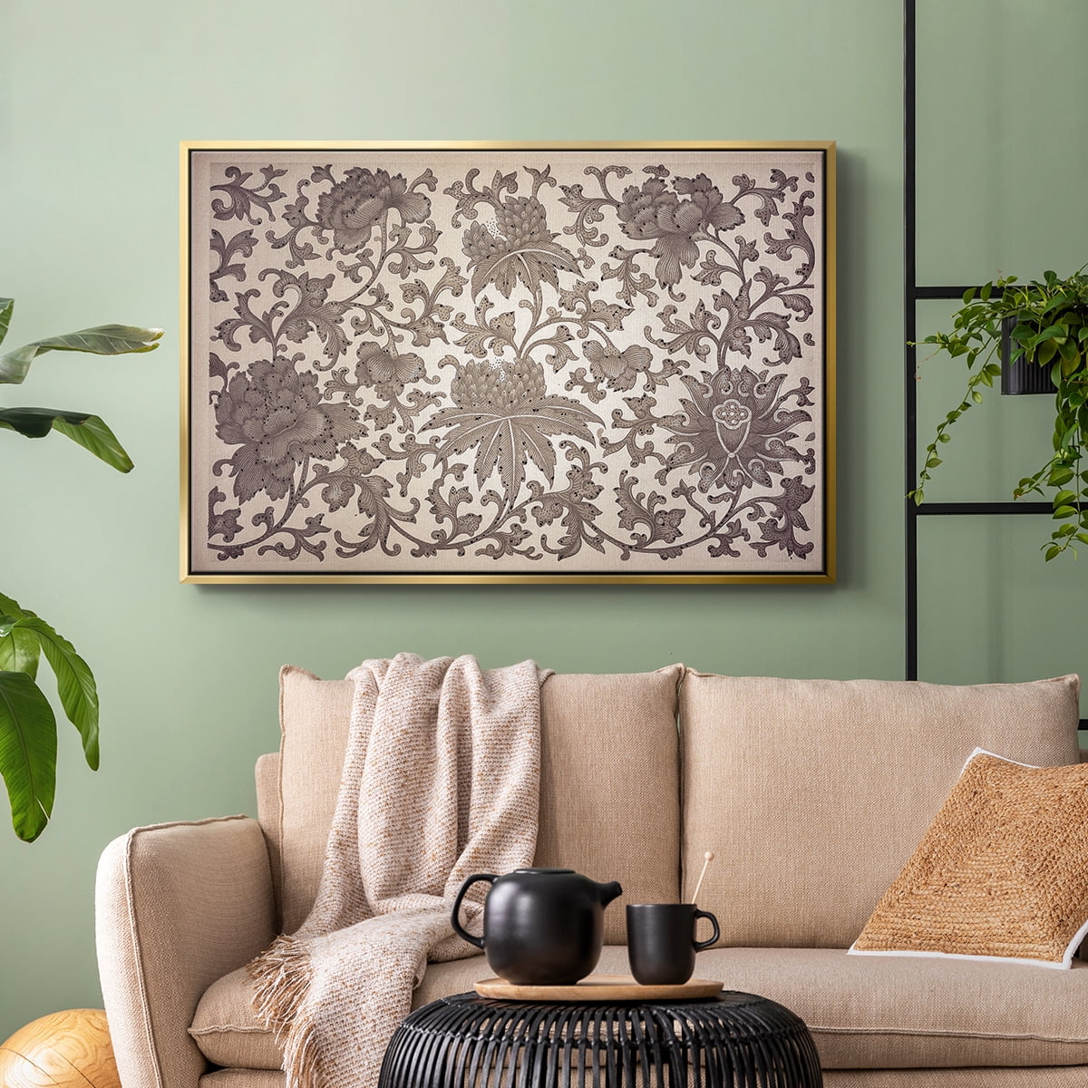 Vintage Abstract Print-XXIII Framed in Gold Wood Gallery Wrapped Canvas 25 in. x 37 in.