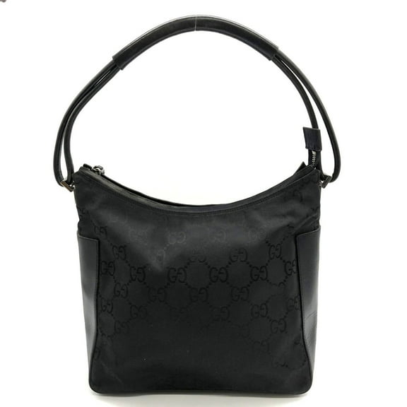 Pre-Owned GUCCI 001 3766 Shoulder Bag GG Nylon Leather Black Women's (Fair)