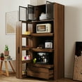 thumbnail image 5 of GVN 70.87" Buffet Sideboard Cabinet with Pull-out Multi-tier Storage Shelf and 1 Drawers, Pantry Cabinet with Aluminum Frame Glass Door and Microwave Stand for Dining Room, Brown, 5 of 7