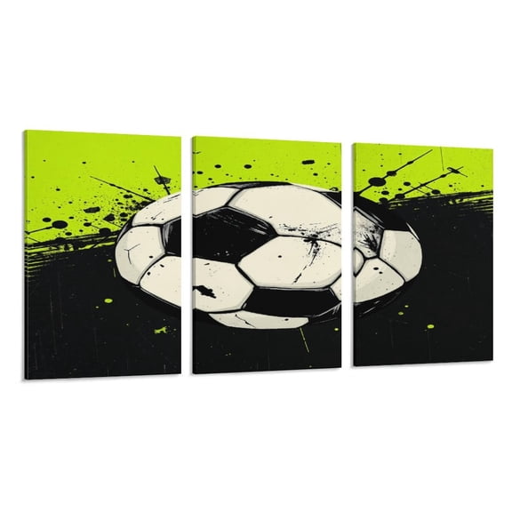 RKSupls 3 Piece Canvas Wall Art Set Modern Farmhouse Living Room Decor Soccer Ball Grunge Art Prints Framed Ready to Hang for Bedroom Office