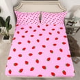 thumbnail image 2 of Strawberry Bed Sheets Tropical Fruit Sheet Set 4 Pcs Kawaii Strawberry Sheets Set + Deep Pocket Fitted Sheet + Strawberry Flat Sheet + Cute Cartoon Fruit Decor 2 Pillowcases Full Pink, 2 of 6