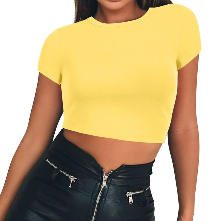 トップス 90 Logo Girl Cropped Tee white yellow Zara 80s Fitted Ringer Crop T-Shirt Yellow White Sleeve Y2k