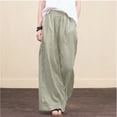 thumbnail image 2 of Women's Cotton Linen Palazzo Pants Elastic Waist Drawstring Wide Leg Pants Casual Baggy Lightweight Lounge Trousers Ladies Clothes, 2 of 5