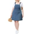 thumbnail image 5 of MODA NOVA Juniors' Plus Size Suspender Skirt Patch Pocket Side Button Denim Overall Dress, 5 of 7