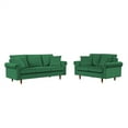 thumbnail image 3 of 2 Piece Living Room Sofa Sets, Modern Velvet Upholstered Sectional Sofa Sets with 2 Seater and 3 Seater Sofa, Mid-Century Loveseat and Sofa Chair with Solid Wood Legs & Rolled Arm & 4 Pillows, Green, 3 of 7