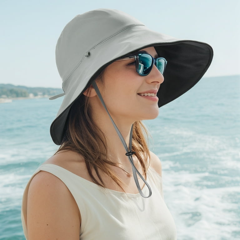 Reversible Bucket Hat with Chin Strap, Cotton, Travel Beach Outdoor Sun Cap Wide Brim Garden Hat Women Sunhat With Chinstrap and Bow  main image 2