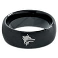 thumbnail image 2 of Tungsten Wolf Wolfpack Pack Canine Dog Band Ring 8mm Men Women Comfort Fit Black Dome Brushed Polished, 2 of 4