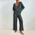 thumbnail image 4 of EFINNY Women's Pajamas Set Long Sleeved Top Long Pants Two piece Ribbed Warm Home Wear, 4 of 6