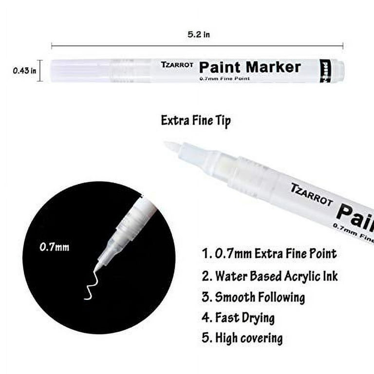  White Paint Pen for Art- 8 Pack Acrylic White Paint Markers  2-3mm Medium Tip for Wood, Rock, Black Paper, Metal, Plastic, Glass,  Canvas, Ceramic, Egg, Tire, Pumpkin, Water Based DIY