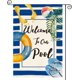 thumbnail image 1 of Bandera de jardín con diseño de rayas de acuarela "Bienvenido a nuestra piscina", de doble cara, para exteriores, para vacaciones de verano, con forma de anillo de natación, chanclas, decoración para, 1 of 6