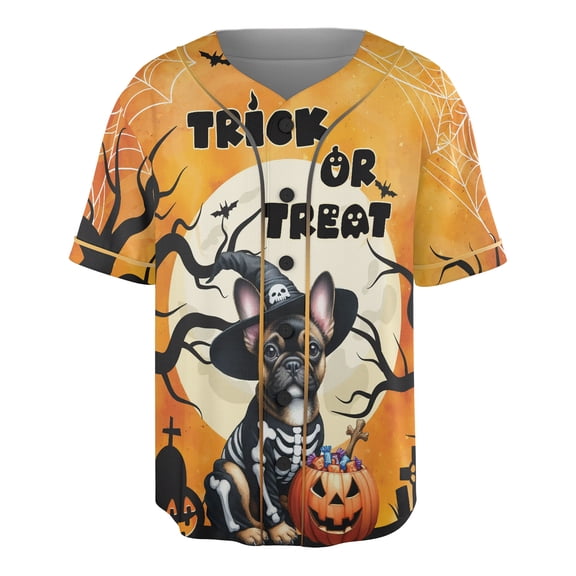 Trick or Treat French Bulldog Needs Candy Happy Halloween Night All Over Print 3D Baseball Shirt Dog Lover Gifts Softball Sport - 02020