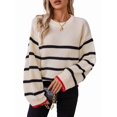 thumbnail image 3 of Women'S Striped Knit Oversized Fall Sweaters Trendy Clothes Crewneck Winter Pullover Sweater Apricot M, 3 of 10
