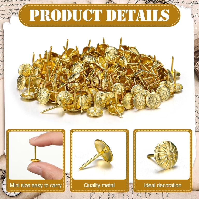 Uxcell 100 Pcs Upholstery Nails Tacks - 11mm Round Head, 17mm Length, Yellow Finish