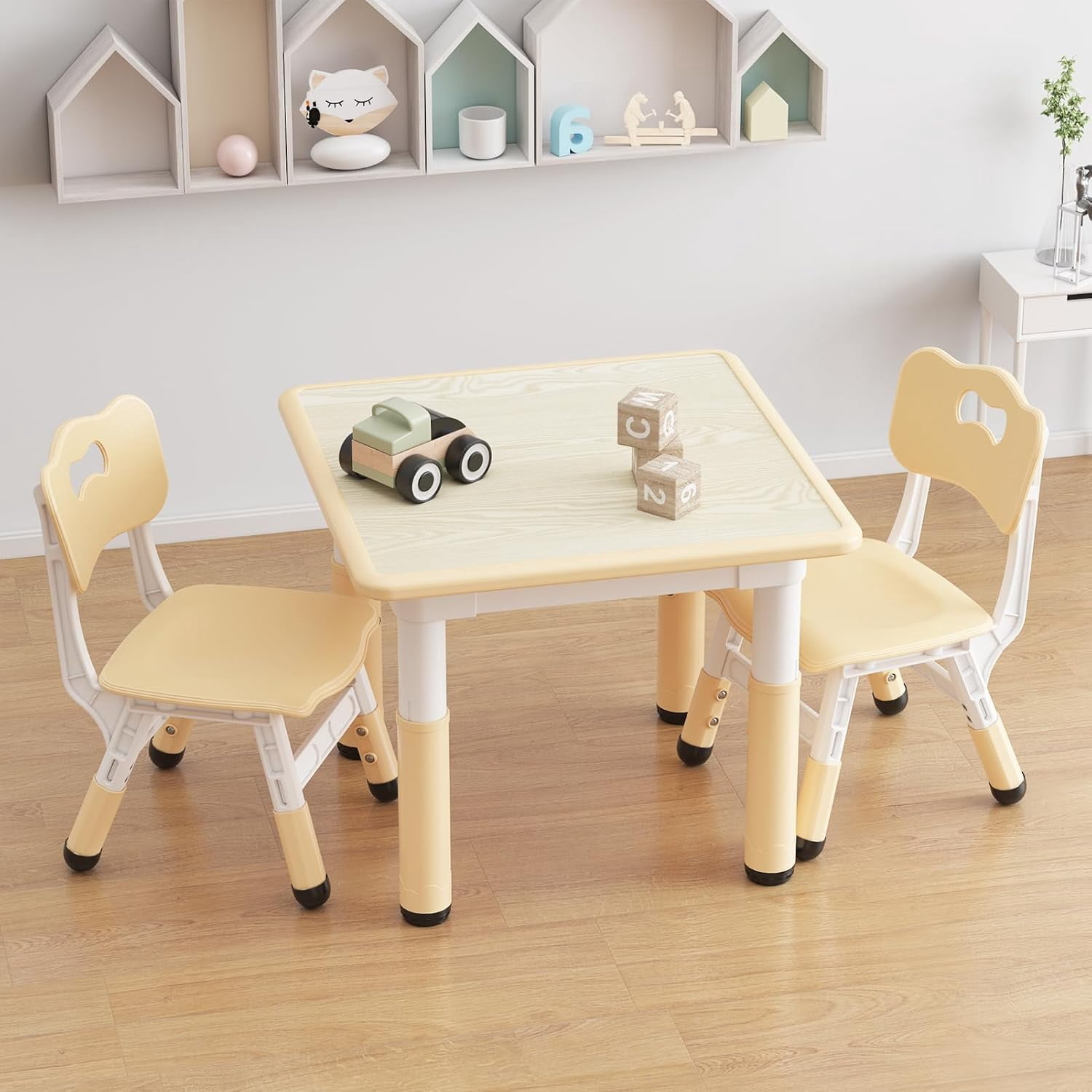 Eastvita Kids Table & 2 Chairs Set H Adj With Graffiti Desktop 4 In 1 Children Activity Table 23.6 By 23.6 By 19 in Durable Safe Materials Rounded Corners For Ages 2 To 10 Playroom Classroo