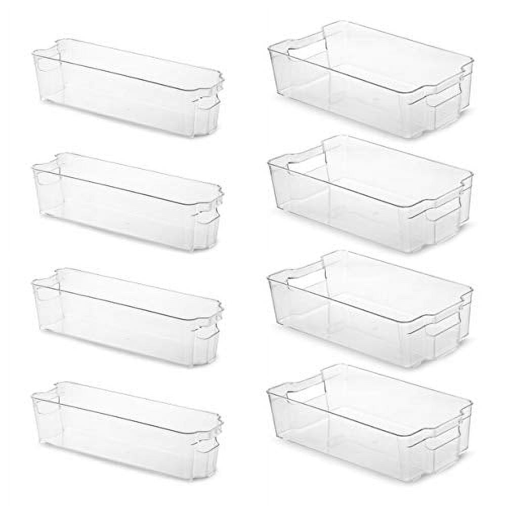 Set of 4 Clear Pantry Organizer Bins Stackable Household Plastic Food  Storage Basket with Wide Open Front for Kitchen, Countertops, Cabinets,  Refrigerator, Free…