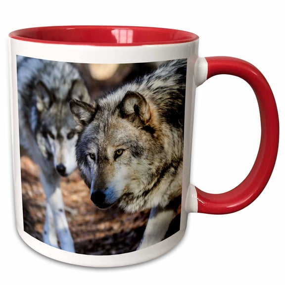 3drose, Gray Wolf with a Friend, 11oz Two-tone Red Mug