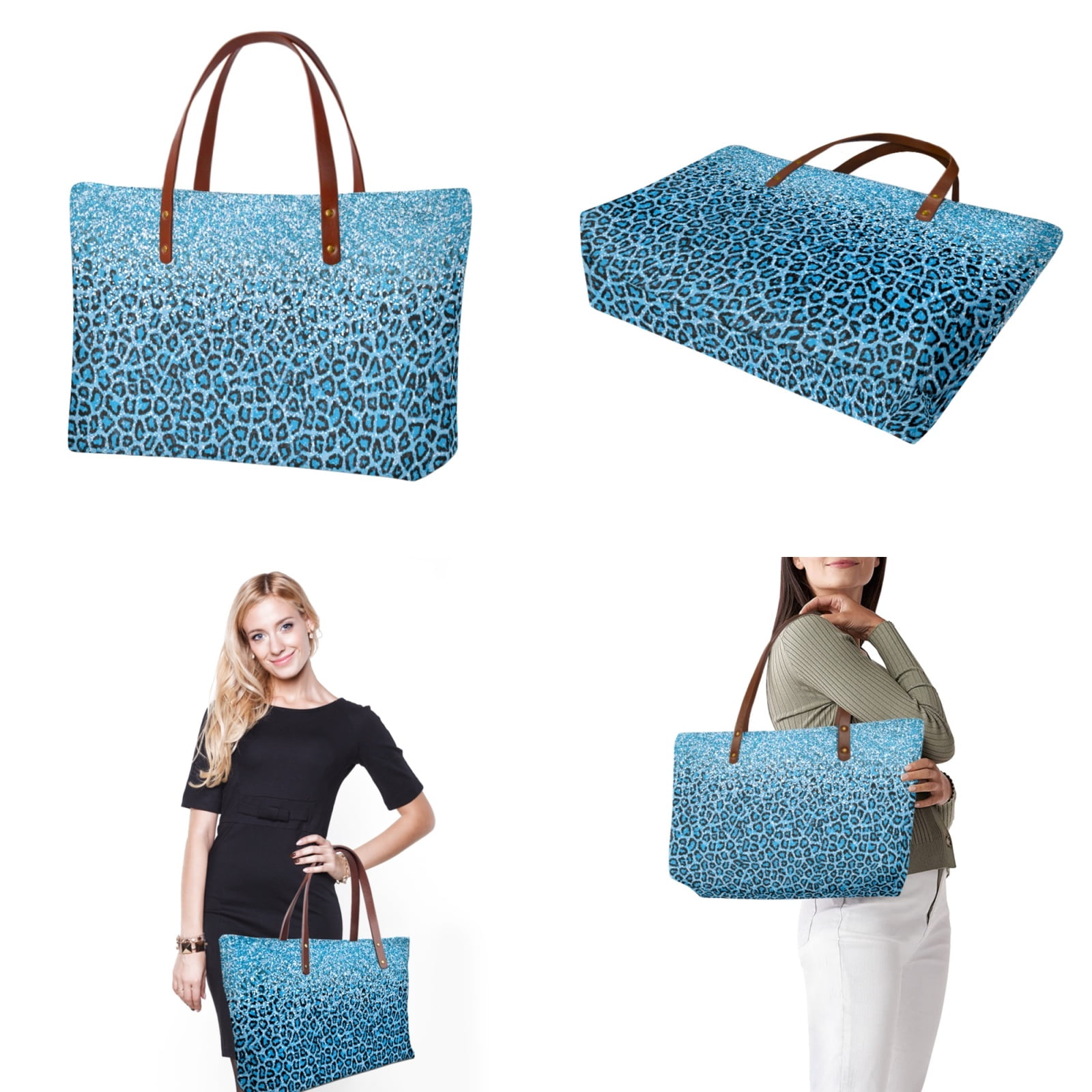 ZUXONGSY Blue Leopard Print Handbag with Matching Wallet for Women Fashion Top Handles Work Bag Shoulder Bag Satchel Handbags Portable Card Holder for Vacation Shopping